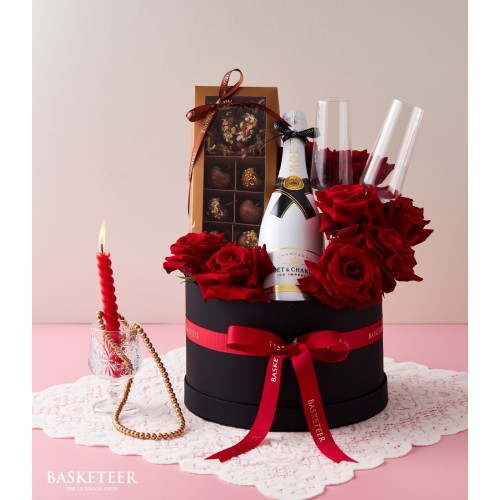 Romantic Red Roses and Wine Gift