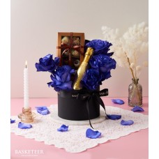 Luxury Blue Roses & Wine Gifts for Valentine's