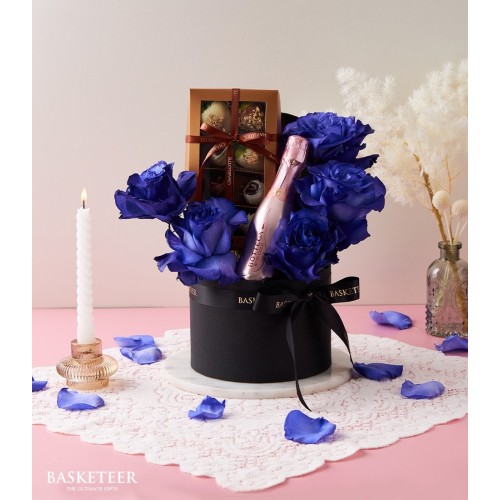 Romantic Blue Roses Wine Gift Box