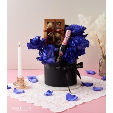 Elegant Blue Roses With Wine for Valentine's