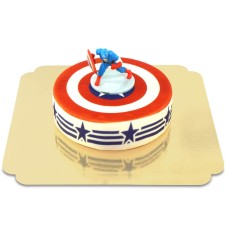 Captain America on stars and stripes cake (Small ((18 cm) 6 slices))