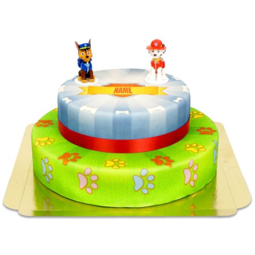 Chase and Marshall from PAW Patrol on two tier dog hero cake