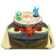 Dragons on tiered cake with ribbon