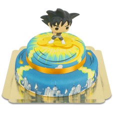 Goku Black on 2 Tier Nimbus Over Town Cake