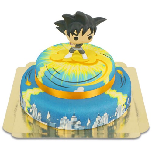 Goku Black on 2 Tier Nimbus Over Town Cake
