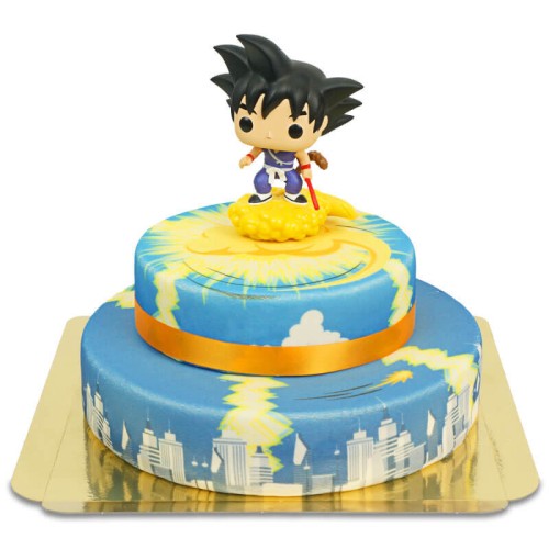 Kid Son Goku on 2 Tier Jindujun Over Town Cake