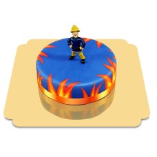 Fireman Sam on blue cake (Small (6 Servings))