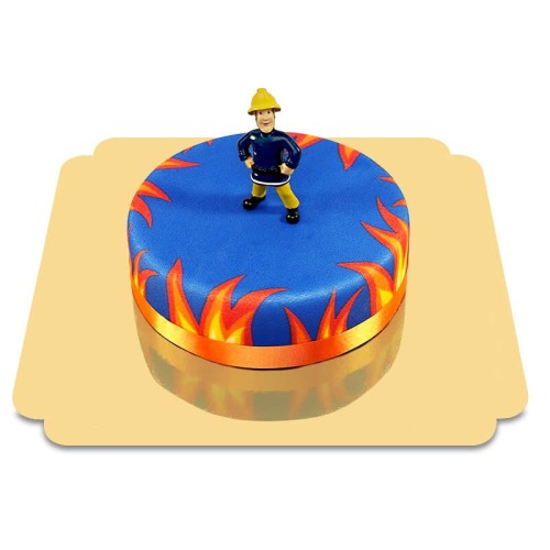 Fireman Sam on blue cake (Small (6 Servings))