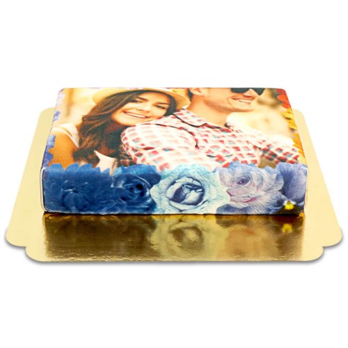 Photo cake in colorful flower frame (Small ((20×14 cm)6 servings))