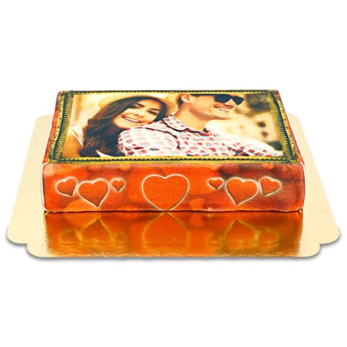 Photo cake with heart frame (Small ((20x14 cm) 6 parts))