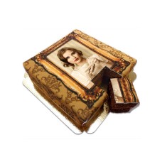 Deluxe photo cake with gold frame on chocolate fudge cake