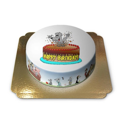 Birthday cake with cartoon mouse (Medium (12 Servings))