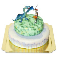 Two tier fantasy cake with dragon figure
