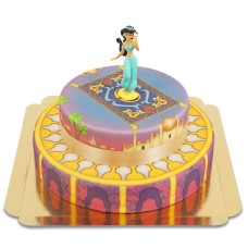Princess Jasmine on two-story carpet over palace cake