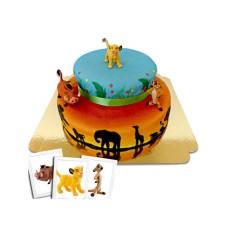 Simba, Timon & Pumba on a 2-tier savannah cake