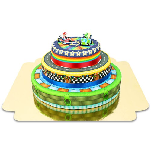 Mario Kart on three-tier worldtrack cake