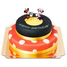 Mickey and Minnie on two tier birthday cake