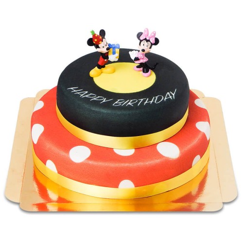 Mickey and Minnie on two tier birthday cake