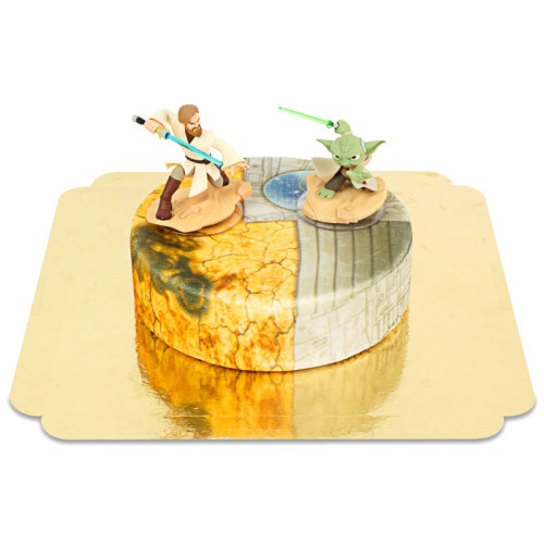 Obi-Wan Kenobi & Master Yoda fighting on Clone Wars cake (Small (6 Servings))