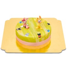 Mickey and Minnie Mouse on green Easter cake