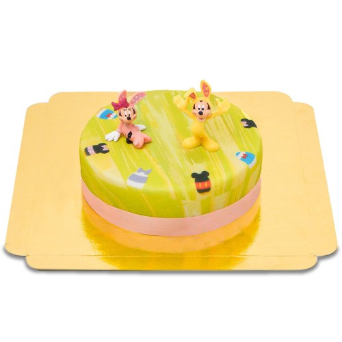 Mickey and Minnie Mouse on green Easter cake