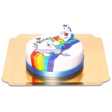 Chubby unicorn on rainbow cake (Small (6 Servings))