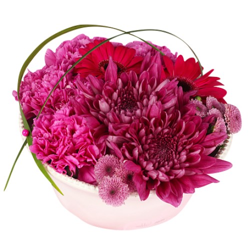 Send Low pink arrangement as a flower delivery
