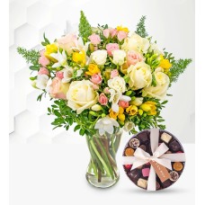 Rose and Freesia & Belgian Chocolates (Standard)