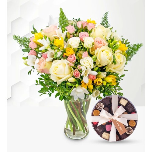 Rose and Freesia & Belgian Chocolates (Standard)