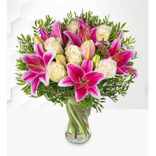 Festive Pink Lilies & Roses (Standard)