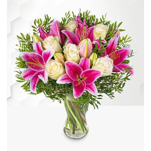 Festive Pink Lilies & Roses (Standard)