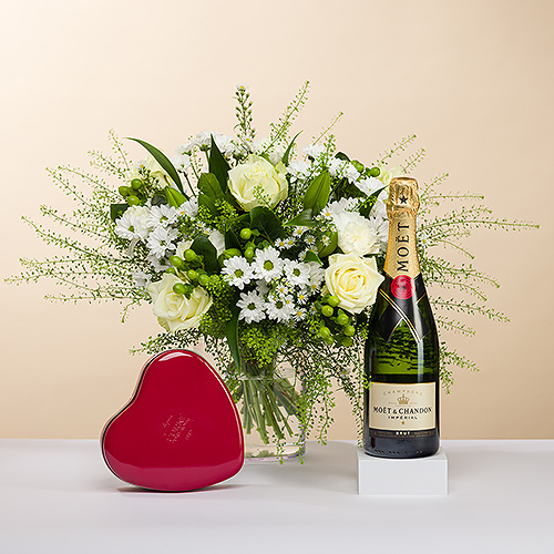 Simply White & Champagne Moet & Chandon and Chocolates