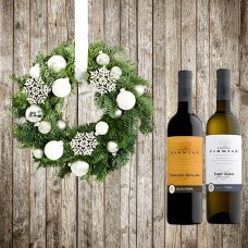 Door wreath Nobilis Green + White Deco & 2 Italian Wines