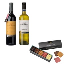 Wine package and a box of luxury Chocolates flowers