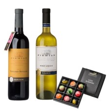 Wine package and a box of Handmade Chocolates Bonbons