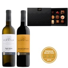 Wine package and a box of Belgian Chocolates