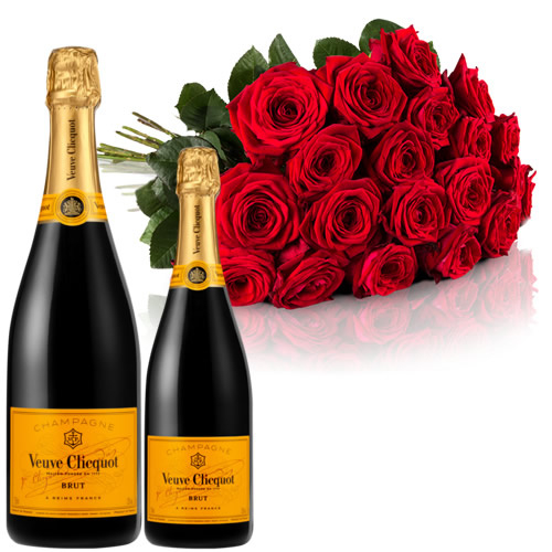 Red Roses & Champagne, Veuve Clicquot (12 roses)