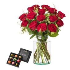 Bouquet "Happy with you" + Bonbons (12 roses with greens)