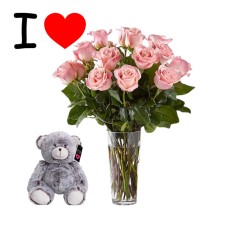 Hugs & Kisses Bouquet "Pink roses" (12 Roses.)
