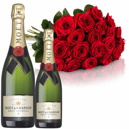 Red Roses & Champagne, Moét Chandon Brut (12 roses)