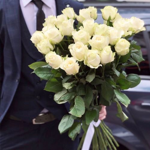 25 White Roses 60-70 cm
