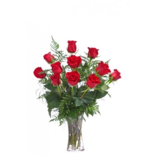 12 Roses in Glass Vase - You choose the color