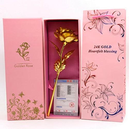 24k Gold Foil Gold Rose Flower Valentine's Day Gift Gold Flower+Box