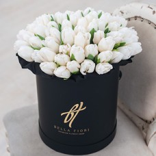 White Tulips in a Round Box