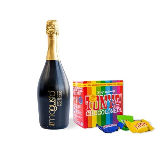 Miogusto prosecco 750 ml - Tony's Chocolonely tiny tony's 200g