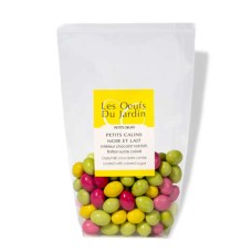 Small multicolored eggs in dark and milk chocolate (150g bag)