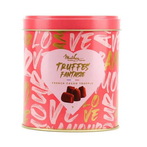 Fancy truffles with raspberry macaroon chips in Love box