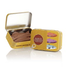 6 sardines in milk chocolate caramel crepe lace in metal box (3 x 66g tins)