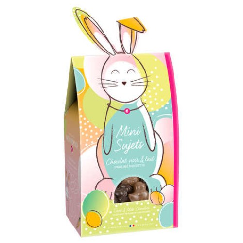 Small Easter figurines in dark and milk chocolate with praline filling (120g box)