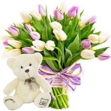 Tulips for women with teddy bear (Small)